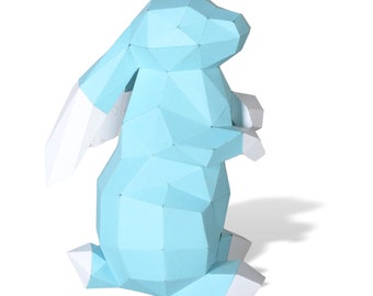 Bunny Sculpture, Pre-cut DIY Papercraft  Kit, Multi-color Option，3D Wall art , Low Poly  Paper , Animals Head, Wall Decor, DIY Gift