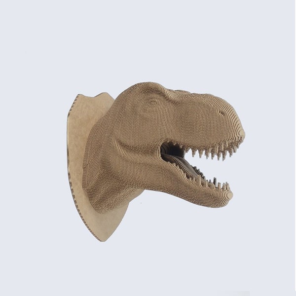 Trophée de T-rex - sculpture en carton de DIY, papercraft de DIY, art 3D de mur, décor à la maison, planche ondulée, décor de mur d’animal, cadeau de DIY