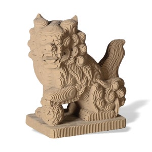 Lion gardien de la sculpture en carton de l’Est, kit de papercraft 3D de DIY, art 3D de papier, décor à la maison, planche ondulée, cadeau de DIY