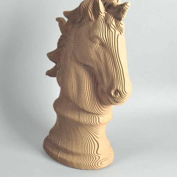 Échecs de cheval - sculpture en carton de DIY, papercraft de DIY, art 3D de mur, décor à la maison, plateau ondulé, décor de mur animal, cadeau de DIY