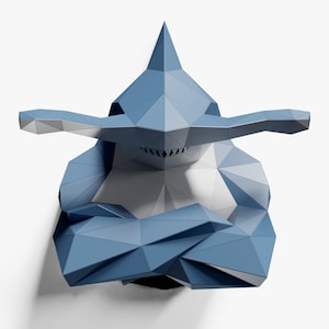 Hammerhead Shark  Wall Décor Paper Sculpture,Pre-cut DIY Papercraft Kit,Handmade Sea Animal,Low Poly Wall Decor,All Accessories Included