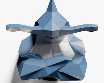 ハンマーヘッドシャークの紙彫刻、DIYペーパークラフトキット、壁飾り