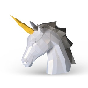 Horse Head of Unicorn Head Pre-cutting DIY Papercraft Kit, Multi-color Option, 3D art, Low Poly Paper, Dieren , DIY Gift