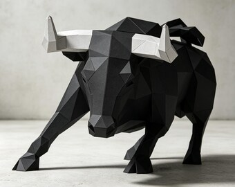 Large Charging-Pose Bull Papercraft Kit ,Pre-Cut Cardstock,DIY Low Poly Bull Sculpture