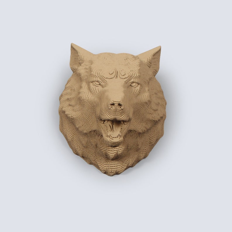 Wolf Head Trophy DIY Cardboard Sculpture, DIY Papercraft, 3D Wall artHome Decor, Corrugated board ,Animal Wall Decor,DIY Gift image 6