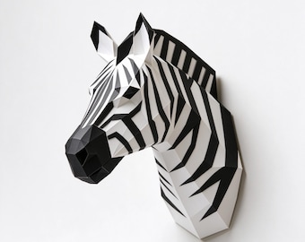 DIY Papercraft Zebra Head Kit: Pre-Cut Low Poly