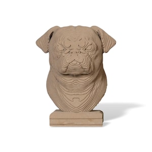 Sculpture en carton de buste de pug, kit de papercraft de DIY 3D, art 3D de papier, décor à la maison, planche ondulée, cadeau de DIY