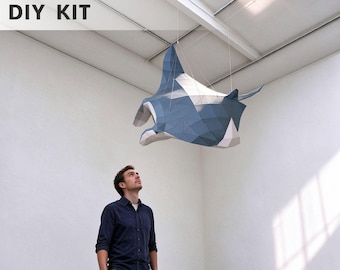Giant Manta Ray Pre-Cut Papercraft Kit, Advanced 3D Paper Sculpture, Ceiling Hanging Manta Ray, DIY Ocean Wall Ceiling Decor