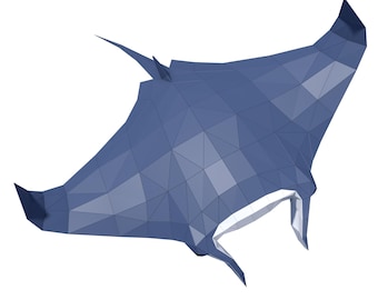 マンタの紙彫刻、カット済みDIYペーパークラフトキット、手作りの海の動物、ローポリホームデコレーション、すべてのアクセサリー付き