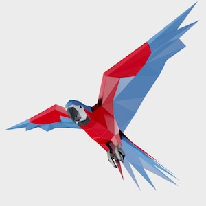 Sculpture en papier perroquet, kit de créations artisanales en papier prédécoupé, figurine d'animal sauvage faite main, décoration d'intérieur low poly, tous les accessoires inclus