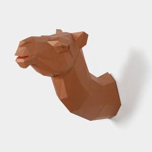 Scultura di cammello, kit fai da te di carta pretagliata, opzione multicolore, arte murale 3D, carta low poly, testa di animale, decorazione murale, idee regalo fai da te