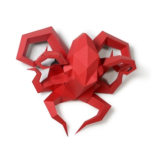 Scultura di polpo, kit fai da te di carta pretagliata, opzione multicolore, arte murale 3D, carta low poly, testa di animali marini, decorazione da parete, regalo fai da te
