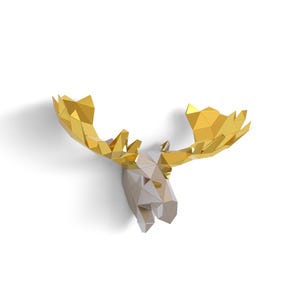 Moose head Papercraft Kit – Pre-Cut Metallic Paper ,Low Poly 3D  Wall Decor, All Accessories Included, Easy DIY & Gifting! SHINE BRIGHT!