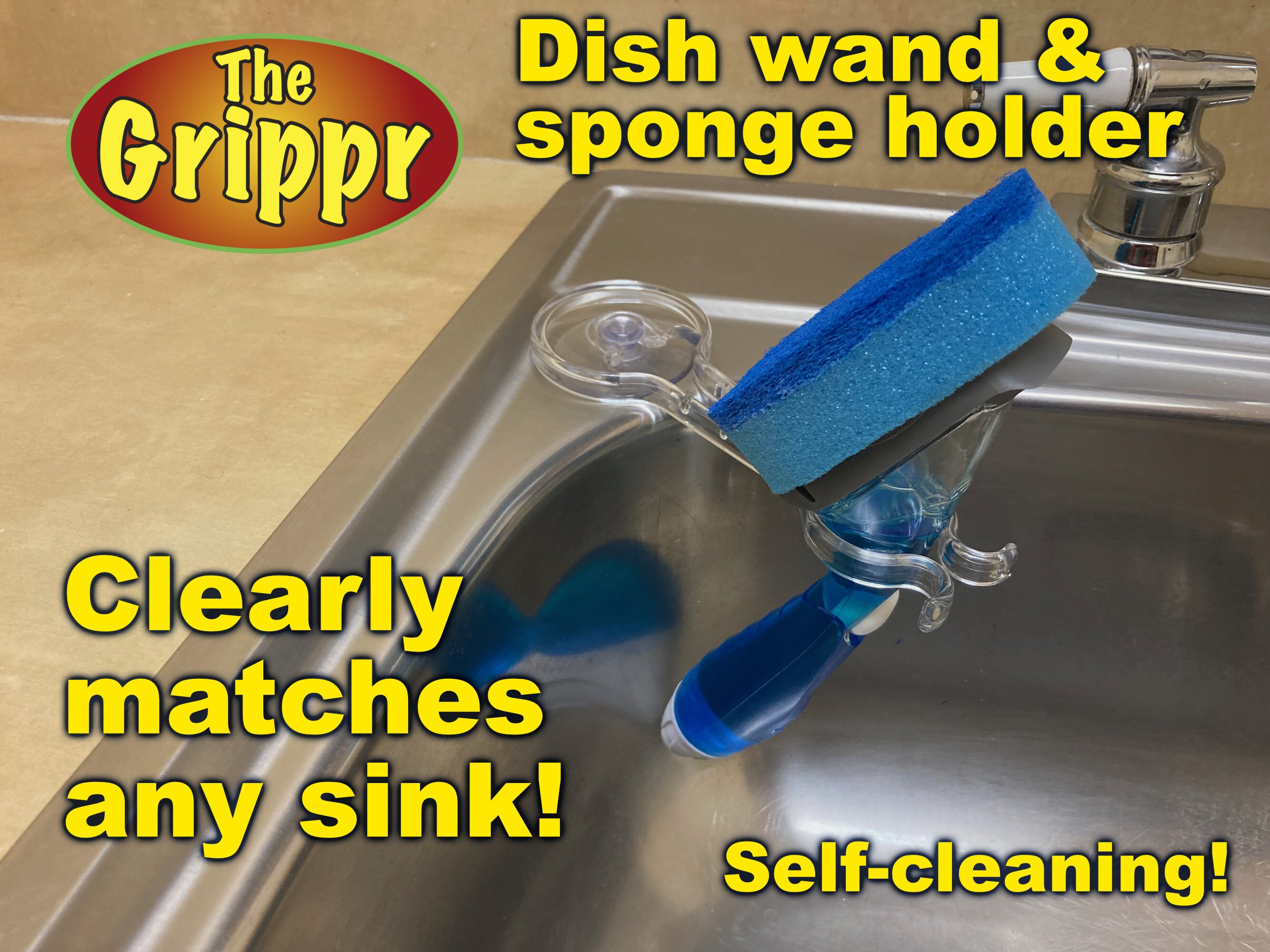 Sponge & Dishwand Holder Caddy Clear Self-draining Swivels 