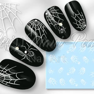 Halloween Nails, Spider's Webs, Nail Art, Water Decals, Nail Decals, Spider Web, Cobwebs, Water Nail Stickers, White Spider, K001