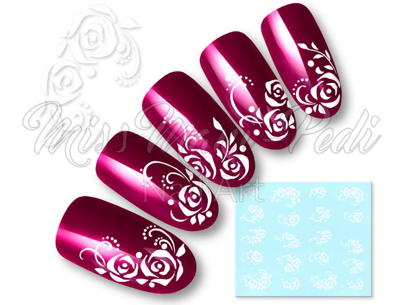 Nail Art Water Slide Nail Decals Nail Stickers White Roses - Etsy