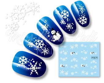 Snowflake Nails Water Nail Decals Snowman Nail Stickers Snowmen Nail Art Christmas Nails Winter Snowflakes Frozen Snow Water Decals K010