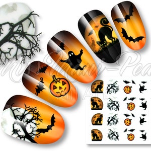 Halloween Nails Water Nail Decals Ghost Nail Stickers Full Etsy