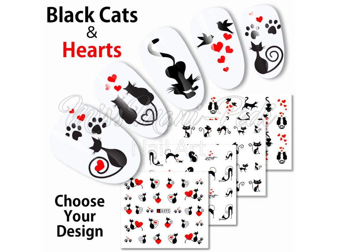 Lucky Black Cat Nail Art Water Nail Decals Water Decals Etsy UK