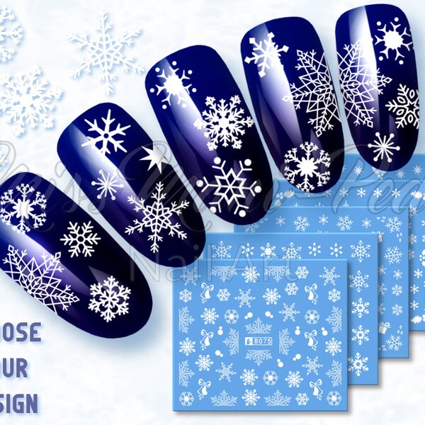 Snowflake Nails Water Nail Decals Snowman Nail Stickers Snowmen Nail Art Christmas Nails Winter Snowflakes Frozen Snow Water Decals Holly