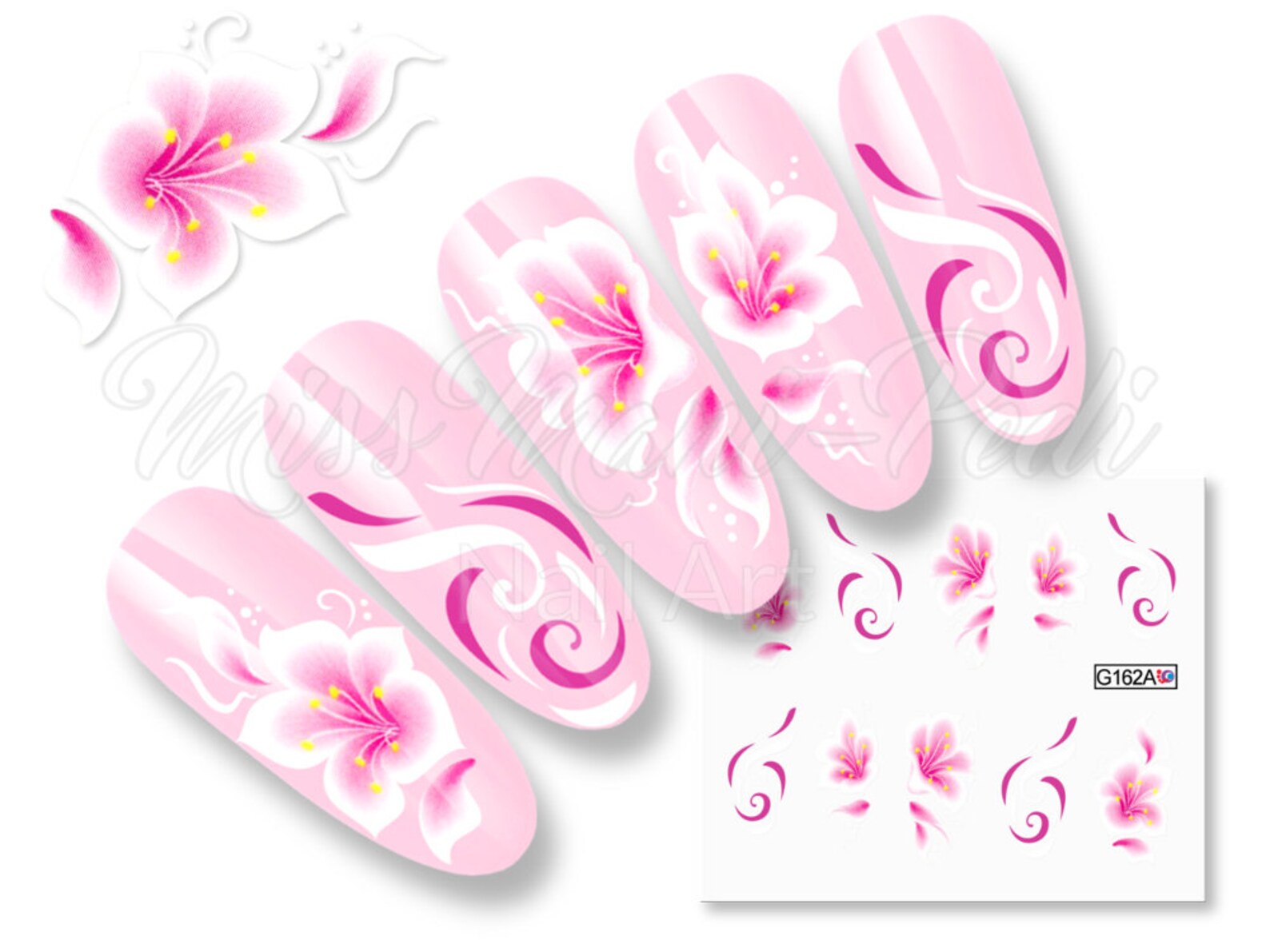 White Flowers Nail Decals for Long Nails Water Decals Nail Etsy