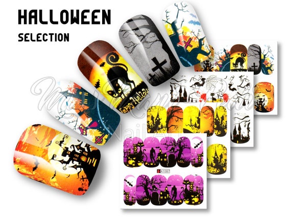 Halloween Nails Gothic Nail Art Nail Stickers Full Nail Etsy
