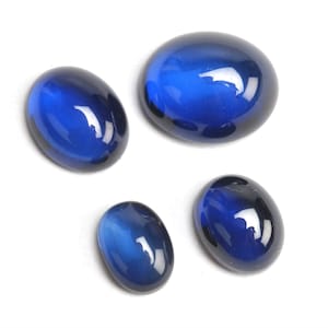 Loose Oval Cabochon Blue Sapphire Corundum Stones, Lab Created Sapphire Gemstones for Engagement Ring, Jewelry Makings AAA (5x3mm - 25x16mm)