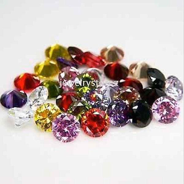 Loose Multi-Color CZ Diamond AAA Stones, Round Faceted Cubic Zirconia Crystal Diamond Loose Stones, Jewelry Making Stones (1mm - 17mm)