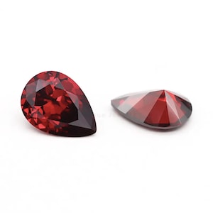Red Garnet CZ Diamond AAA Stones, Pear Faceted Cubic Zirconia Crystal Diamond Loose Stones, Jewelry Making Stones (4x3mm - 18x13mm)