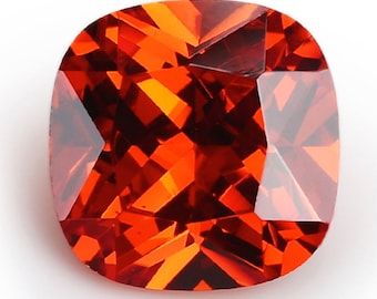 Loose Cushion Faceted Orange Sapphire Corundum Stone, Lab Created Sapphire Gemstone for Engagement Rings, Jewelry Makings (4x4mm - 15x15mm)