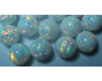 Lab Created White Opal - Ball Beads Half-Drill Loose Stones for Jewelry Makings (5mm - 12mm)