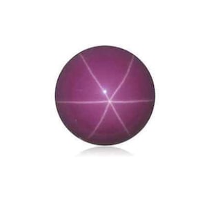 May include: A round, deep pink gemstone with a star-shaped pattern in the center.