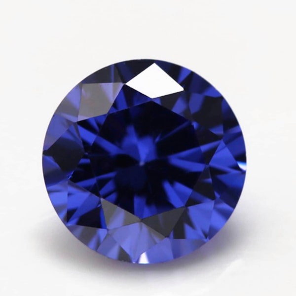 Loose Round Faceted Blue Sapphire Corundum Stone, Lab Created Sapphire Gemstone for Engagement Ring, Jewelry Making Top Quality (2mm - 15mm)