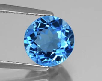 Natural Genuine Swiss Blue Topaz Round Faceted Loose Gemstones, November Birthstone (1mm - 12mm)