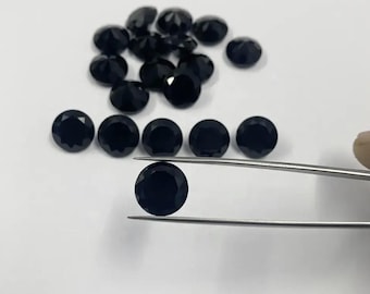 Espinela negra AAAAA, piedra preciosa suelta, facetada y redonda, creada en laboratorio, fusión de llamas, piedra natal de agosto (0,8 mm - 3 mm)