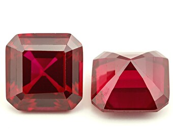 Lab Created Pigeon Blood Ruby Corundum Asscher Faceted Loose Gemstones, July Birthstone (4x4mm - 15x15mm)