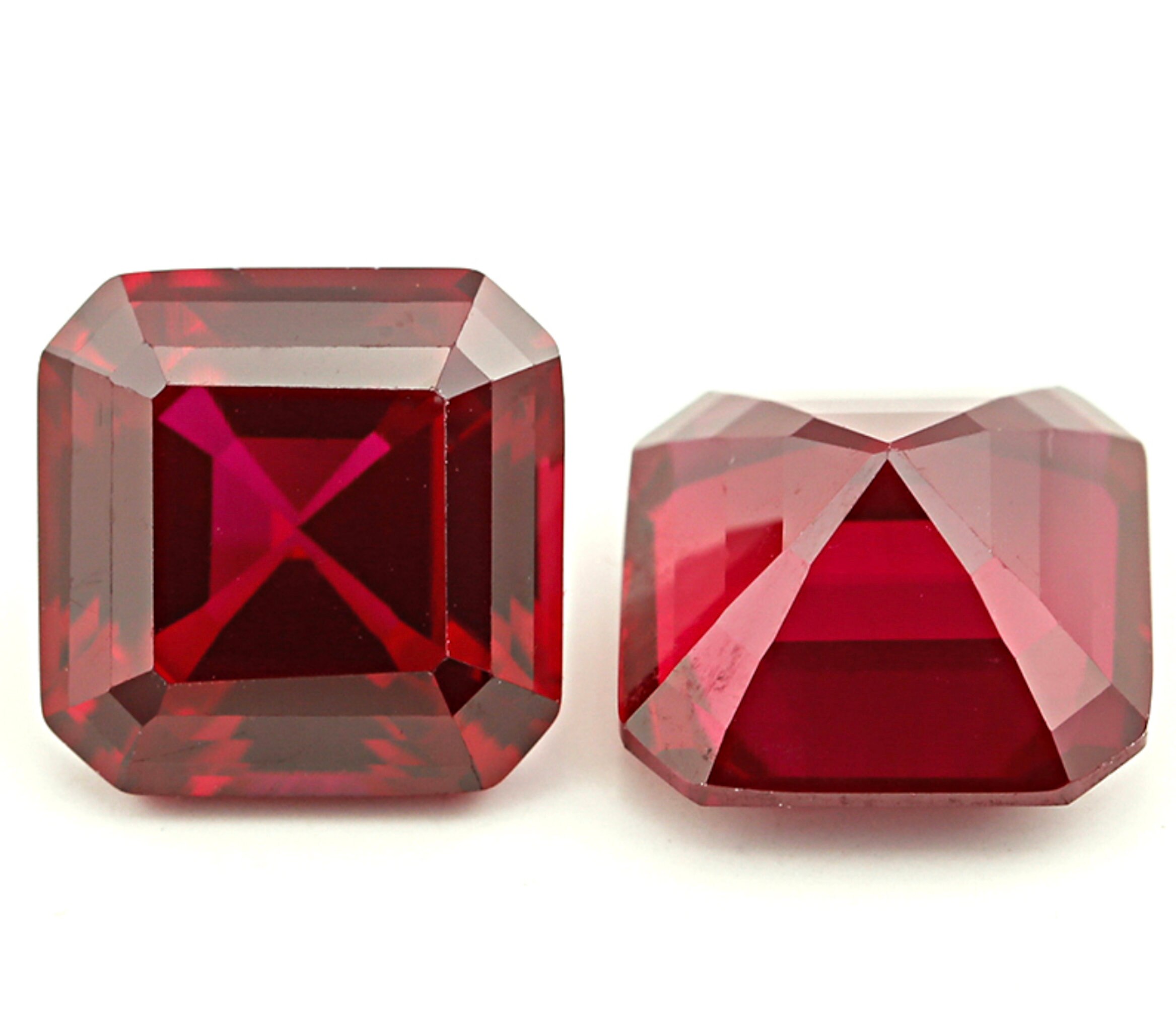Lab Created Ruby Corundum Gems, Asscher Faceted Pigeon Blood Ruby