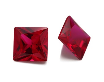 Lab Created Ruby Corundum Gems, Loose Princess Faceted Pigeon Blood Ruby Stone for Engagement, Jewelry Making, July Birthstone (2x2-15x15mm)