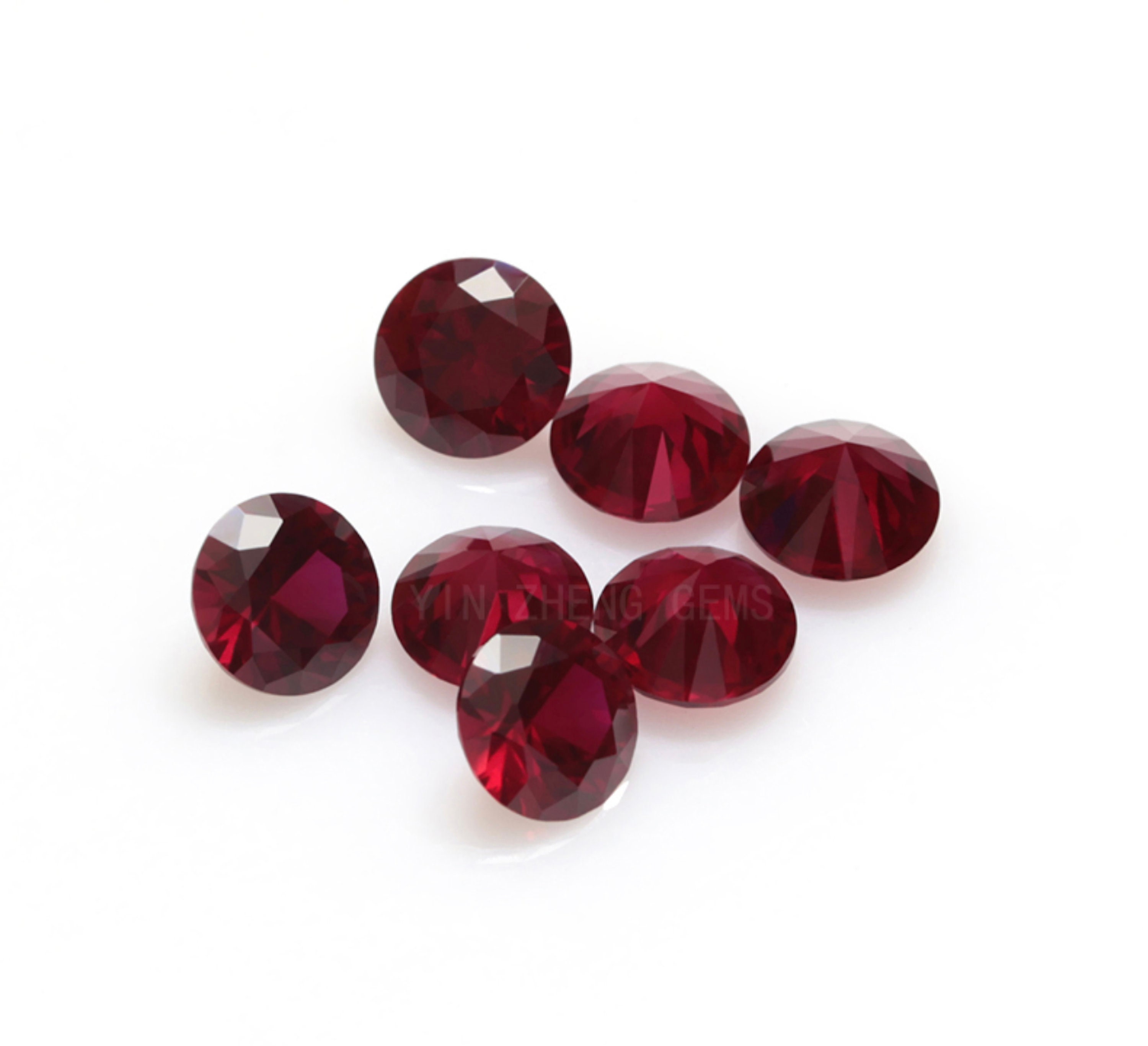 Lab Created Ruby Corundum Gemstone, Loose Round Faceted Lab Created Ruby Corundum Gemstone, Loose Round Faceted