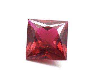 Lab Created Ruby Corundum Square Princess Faceted Loose Gemstones, July Birthstone (2x2mm - 12x12mm)