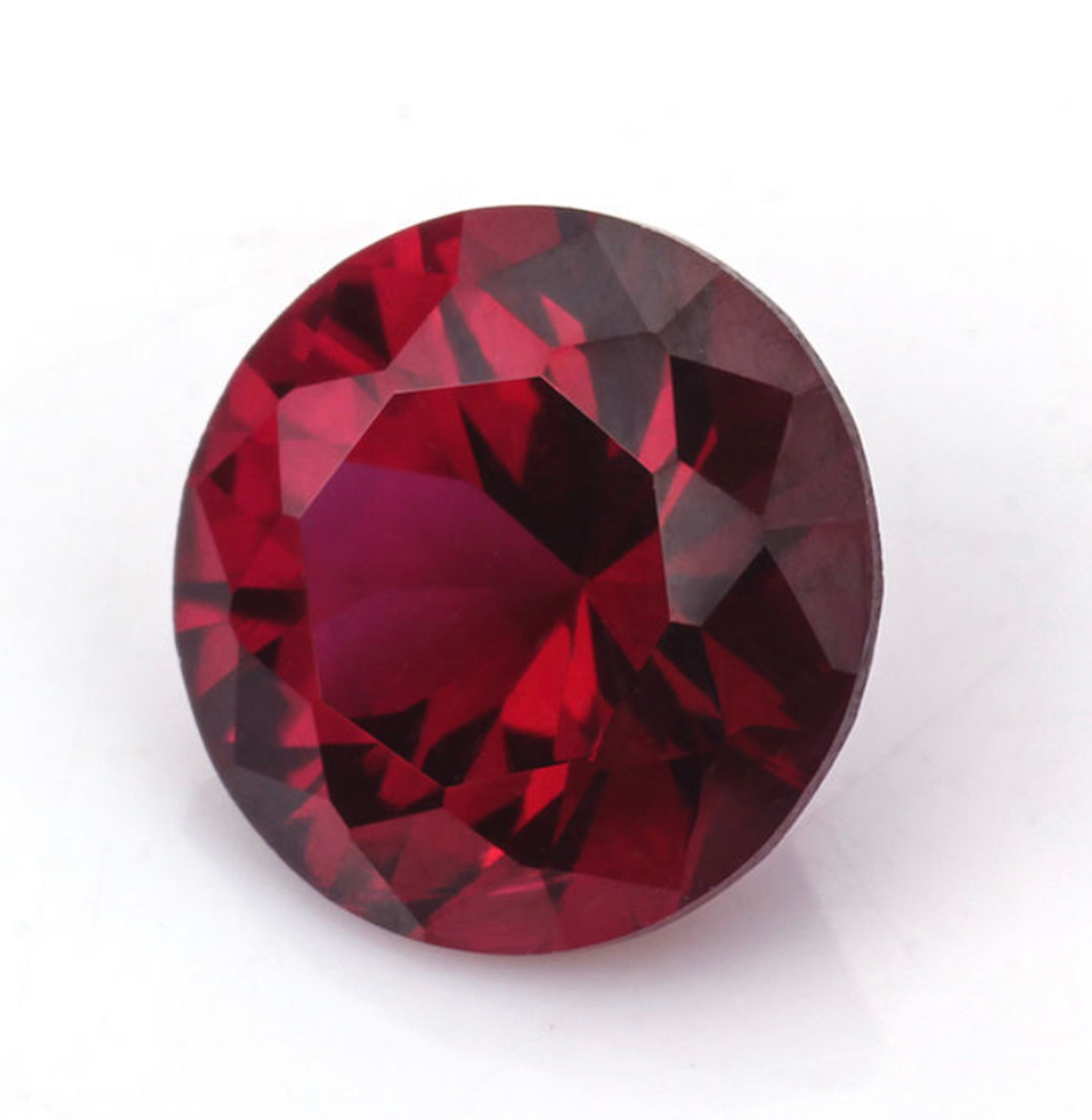Lab Created Ruby Corundum Gemstone, Loose Round Faceted Lab Created Ruby Corundum Gemstone, Loose Round Faceted