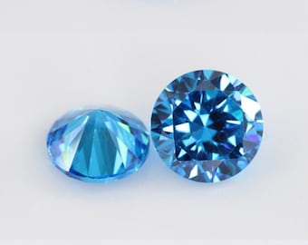 Swiss Blue CZ Diamond AAA Stones, Round Faceted Cubic Zirconia Crystal Diamond Loose Stones, Luxury Jewelry Making Stones (1mm - 15mm)