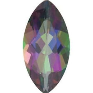 May include: A marquise-shaped iridescent gemstone with a rainbow of colours, including purple, green, and blue.