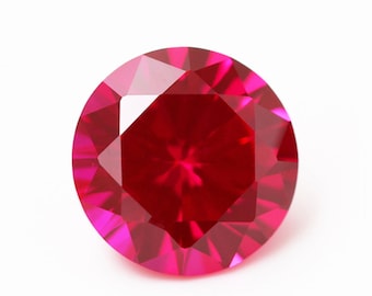 Loose Round Faceted Ruby Corundum Gemstones, Lab Created Ruby Stones for Engagement Ring, Ruby Jewelry Makings, July Birthstone (1mm - 17mm)