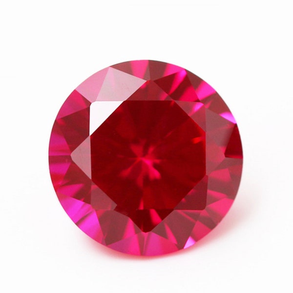 Loose Round Faceted Ruby Corundum Gemstones, Lab Created Ruby Stones for Engagement Ring, Ruby Jewelry Makings, July Birthstone (1mm - 17mm)