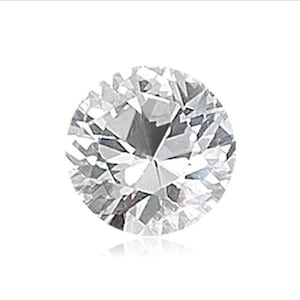 May include: A clear round diamond gemstone with many facets.