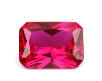 Lab Created Ruby Corundum Octagon Faceted Loose Gemstones, July Birthstone (6x4mm - 16x12mm)