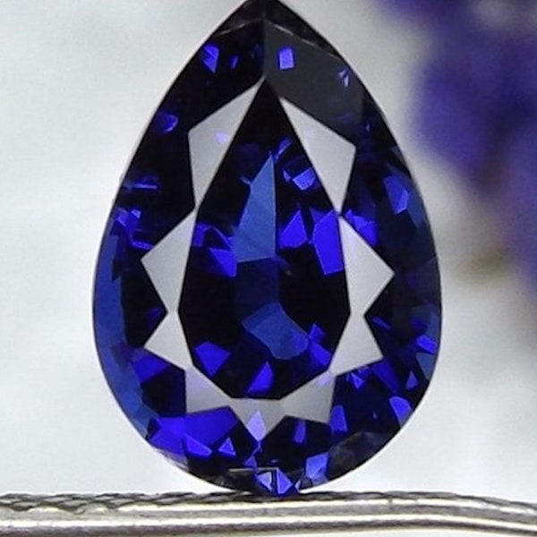 Saphir bleu facetté poire, corindon, saphir créé en laboratoire pour bague de fiançailles, fabrication de bijoux de qualité supérieure (4x3-18x13 mm)