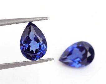 Lab Created Blue Sapphire Corundum Pear Faceted Loose Gemstones, September Birthstone (4x3mm - 18x13mm)