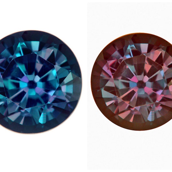 Crisoberilo de Alejandrita tirado creado en laboratorio, cambio de color verdadero, método Czochralski suelto facetado redondo, fabricación de joyas de Alejandrita (1,5 mm-25 mm)